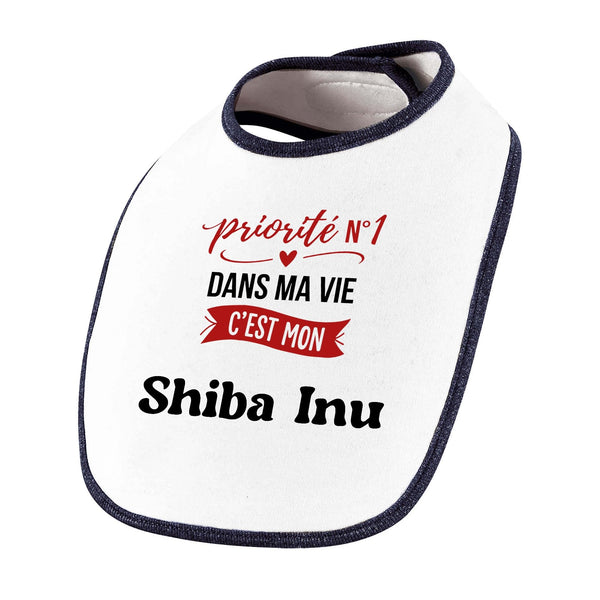 Bavoir Priorite N1 dans ma vie C'est mon Shiba Inu - Baby Bib - Idée Bavoir Bébé Cadeau Naissance Baby Shower Anniversaire Fête Original Famille Noël.