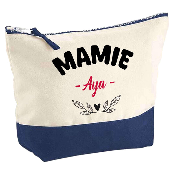 Pochette d'une Mamie Aya - Pouch - Idée Trousse Bleue Grand Format Personnalisable Cadeau Anniversaire Fête Original Famille Travail Départ Collègue Retraite Noël.