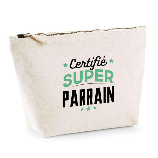 Trousse Certifié Super Parrain | Pochette Toilette Maquillage | Idée Cadeau Humour Original Noël Anniversaire Baptême Famille Parrainage