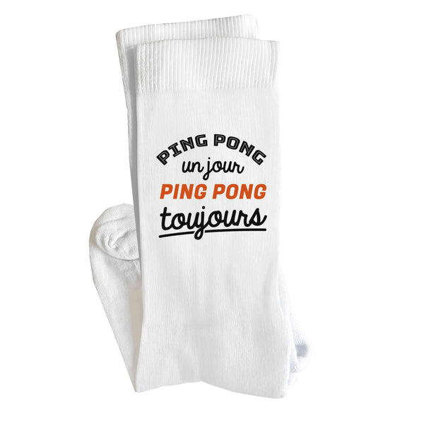 Chaussettes ping pong un jour ping pong toujours | Socks | Taille 36-40 | Idée Chaussettes Personnalisées Cadeau Fête Original Famille Travail Départ Collègue Retraite Noël.