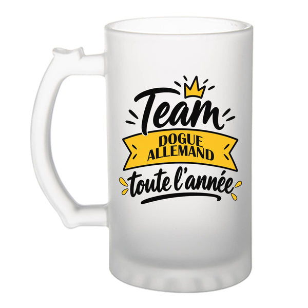 Verre à Bière Team Dogue Allemand Toute l'Année - Beer Glass - Idée Chope de Bière Cadeau Anniversaire Fête Original Famille Travail Départ Collègue Retraite Noël.