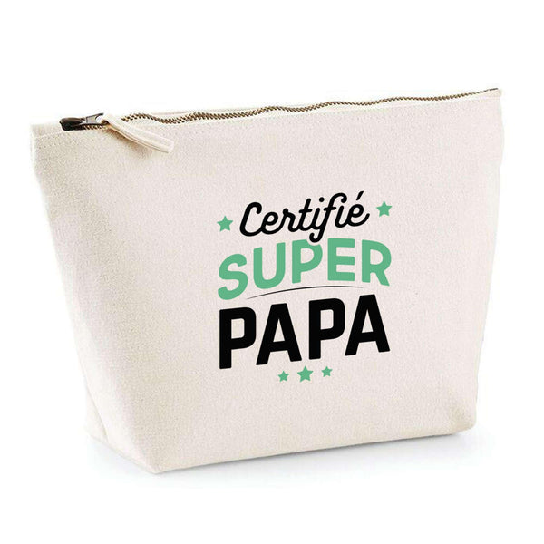 Trousse Certifié Super Papa | Pochette Toilette Maquillage | Idée Cadeau Père Humour Original Noël Anniversaire Fête des Pères Famille Amour Naissance Retraite