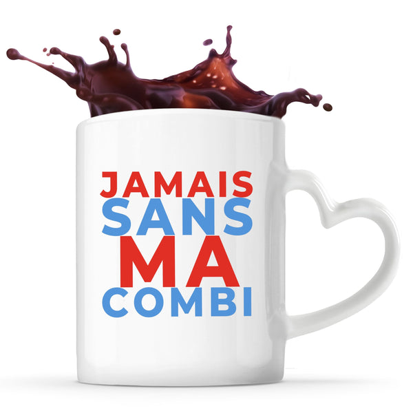 Tasse Cœur Jamais Sans ma Combi - Mug - Idée Tasse Personnalisable en forme de Cœur Cadeau Anniversaire Fête Original Famille Travail Départ Collègue Retraite Noël. - Rouge&Bleu - 1