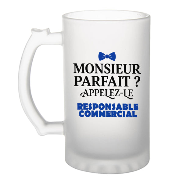 Verre à Bière Monsieur Parfait Responsable commercial - Beer Glass - Idée Chope de Bière Cadeau Anniversaire Fête Original Famille Travail Départ Collègue Retraite Noël.