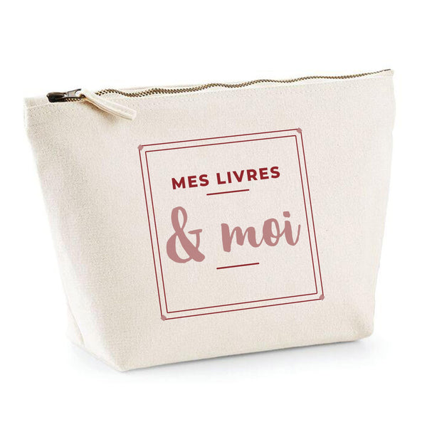 Trousse Mes Livres Moi - Pouch Case - Idée Trousse Rangement Cadeau Anniversaire Fête Original Famille Travail Départ Collègue Retraite Noël. - Bordeaux&Rose - 3