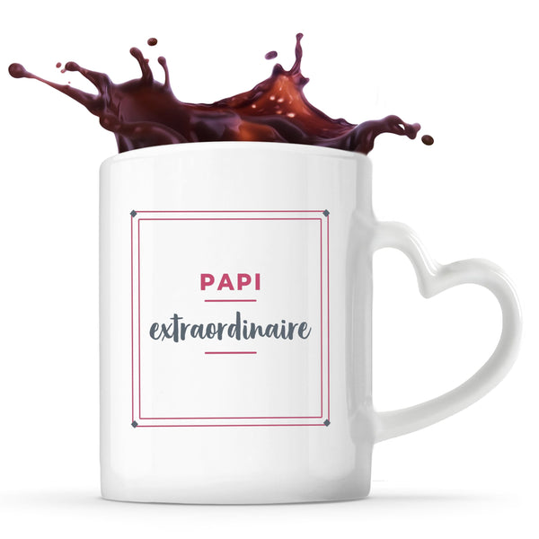 Tasse Cœur Papi Extraordinaire - Mug - Idée Tasse Personnalisable en forme de Cœur Cadeau Anniversaire Fête Original Famille Travail Départ Collègue Retraite Noël. - Rose&Gris - 3
