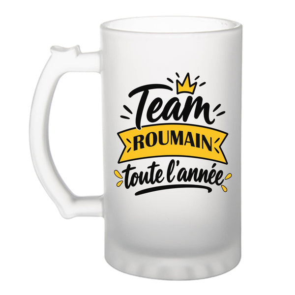 Verre à Bière Team Roumain Toute l'Année - Beer Glass - Idée Chope de Bière Cadeau Anniversaire Fête Original Famille Travail Départ Collègue Retraite Noël.