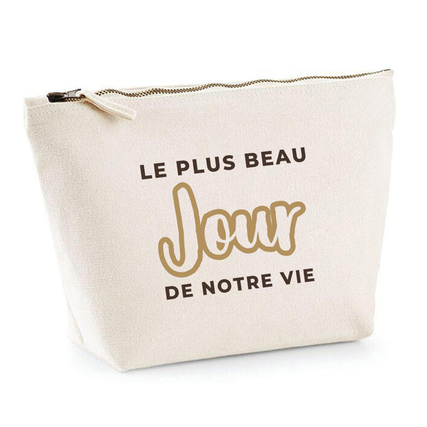 Trousse Le Plus Beau Jour de Notre Vie - Pouch Case - Idée Trousse Rangement Cadeau Anniversaire Fête Original Famille Travail Départ Collègue Retraite Noël. - Marron&Marron - 2