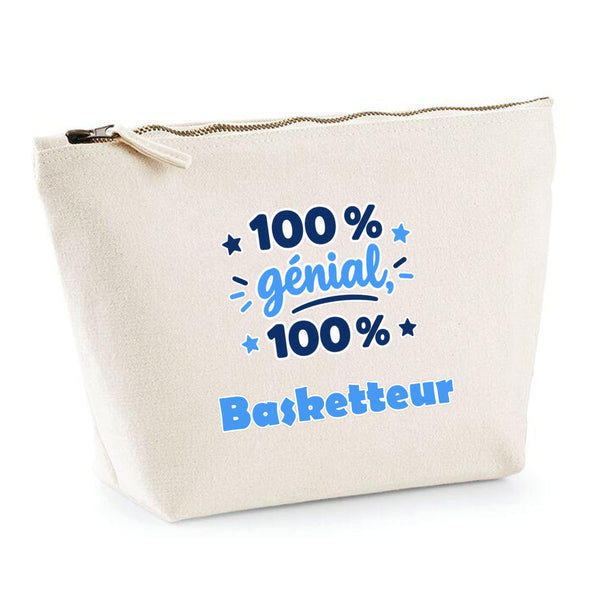 Trousse 100% Génial 100% Basketteur - Pouch Case - Idée Trousse Rangement Cadeau Anniversaire Fête Original Famille Travail Départ Collègue Retraite Noël.