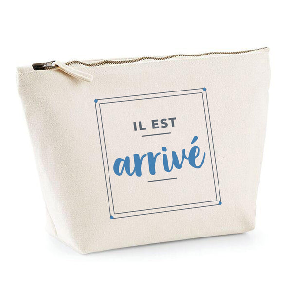 Trousse Il Est Arrive - Pouch Case - Idée Trousse Rangement Cadeau Anniversaire Fête Original Famille Travail Départ Collègue Retraite Noël. - Gris&Bleu - 3