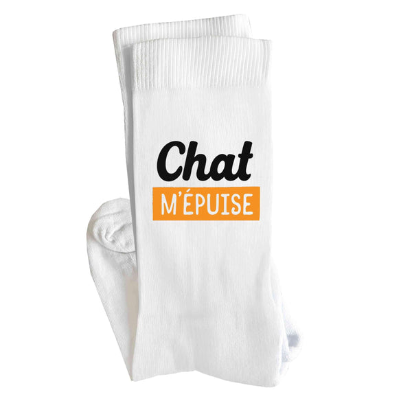 Chaussettes Chat m’épuise | Socks | Taille 36-40 | Idée Chaussettes Personnalisées Cadeau Fête Original Famille Travail Départ Collègue Retraite Noël.