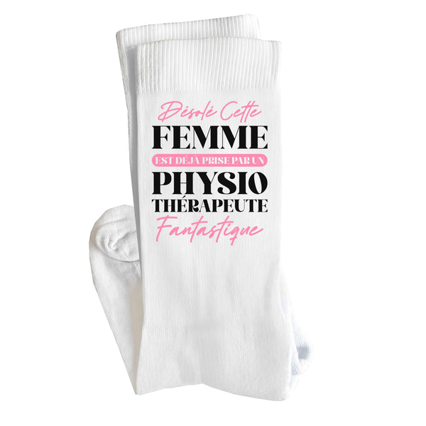 Chaussettes Femme déjà prise Physiothérapeute | Socks | Idée Chaussettes Personnalisées Cadeau Fête Original Famille Travail Départ Collègue Retraite Noël.