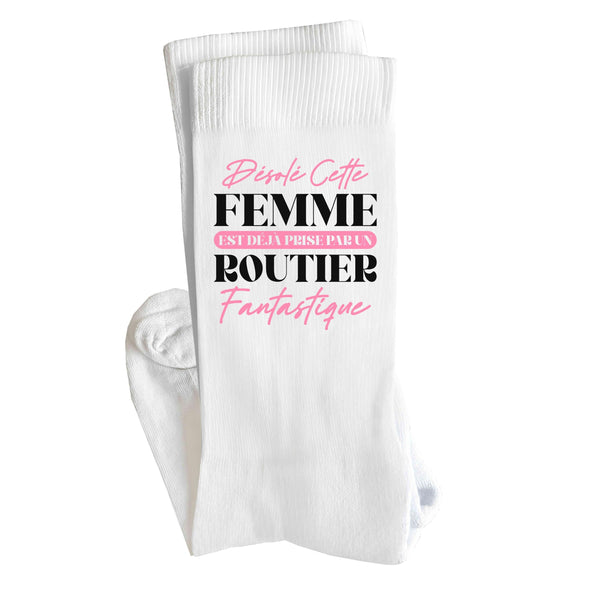 Chaussettes Femme déjà prise Routier | Socks | Taille 36-40 | Idée Chaussettes Personnalisées Cadeau Fête Original Famille Travail Départ Collègue Retraite Noël.