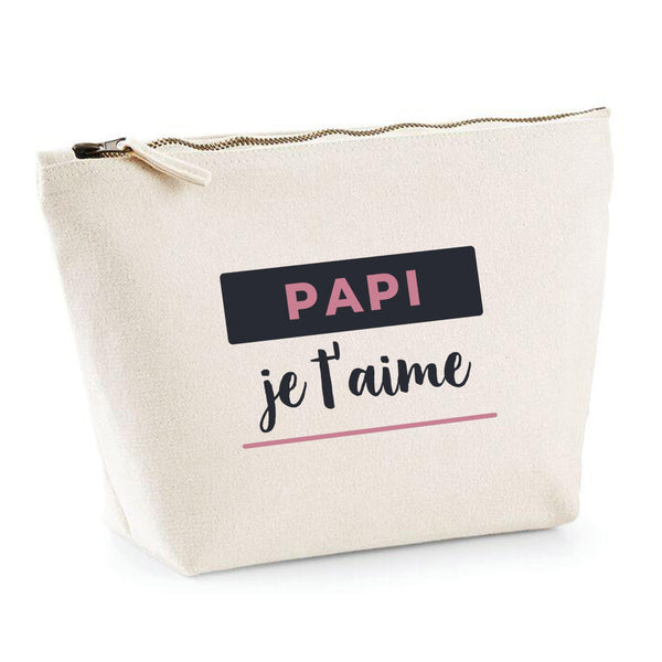 Trousse Papi Je Taime - Pouch Case - Idée Trousse Rangement Cadeau Anniversaire Fête Original Famille Travail Départ Collègue Retraite Noël. - Bleu&Rose - 4