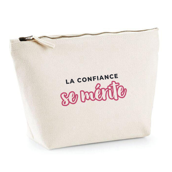 Trousse La Confiance Se Merite - Pouch Case - Idée Trousse Rangement Cadeau Anniversaire Fête Original Famille Travail Départ Collègue Retraite Noël. - Bleu&Rose - 2