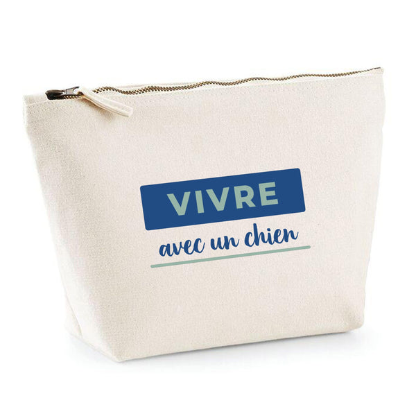 Trousse Vivre avec Un Chien - Pouch Case - Idée Trousse Rangement Cadeau Anniversaire Fête Original Famille Travail Départ Collègue Retraite Noël. - Bleu&Vert - 4