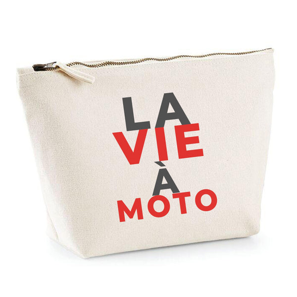 Trousse La Vie A Moto - Pouch Case - Idée Trousse Rangement Cadeau Anniversaire Fête Original Famille Travail Départ Collègue Retraite Noël. - Gris&Rouge - 1
