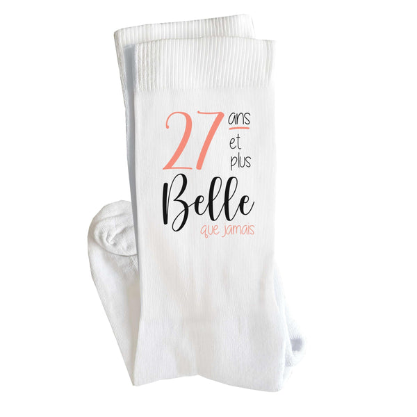Chaussettes 27 ans et plus belle que jamais | Socks | Taille 36-40 | Idée Chaussettes Personnalisées Cadeau Fête Original Famille Travail Départ Collègue Retraite Noël.