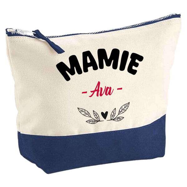 Pochette d'une Mamie Ava - Pouch - Idée Trousse Bleue Grand Format Personnalisable Cadeau Anniversaire Fête Original Famille Travail Départ Collègue Retraite Noël.