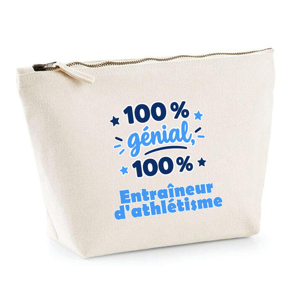 Trousse 100% Génial 100% Entraineur dathletisme - Pouch Case - Idée Trousse Rangement Cadeau Anniversaire Fête Original Famille Travail Départ Collègue Retraite Noël.