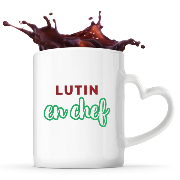 Tasse Cœur Lutin en Chef - Mug - Idée Tasse Personnalisable en forme de Cœur Cadeau Anniversaire Fête Original Famille Travail Départ Collègue Retraite Noël. - Bordeaux&Vert - 2