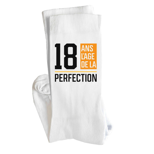 Chaussettes 18 ans l'age de la perfection | Socks | Taille 36-40 | Idée Chaussettes Personnalisées Cadeau Fête Original Famille Travail Départ Collègue Retraite Noël.