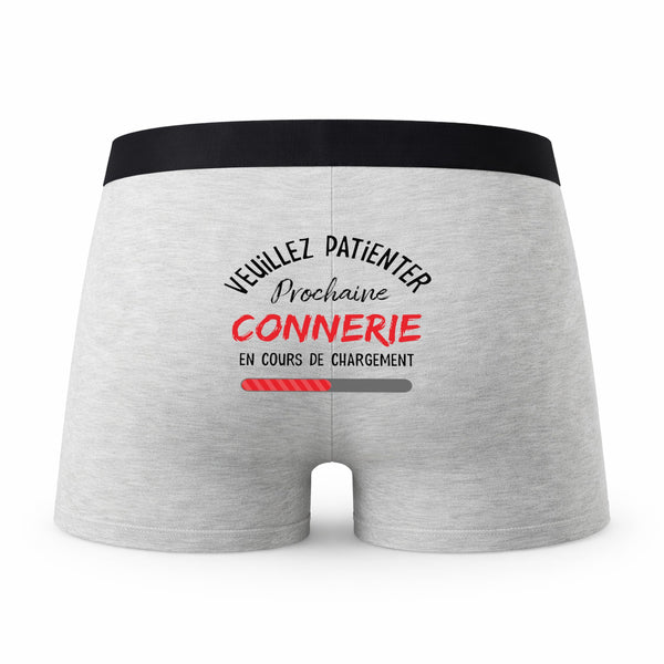 Caleçon Homme Humoristique Veuillez Patienter Prochaine Connerie en Cours De Chargement 10 – Boxer Coton Imprimé en France – Idée Cadeau Original Homme Anniversaire Fête des Pères – Taille M