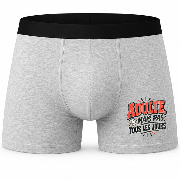 Boxer Homme Adulte, mais Pas Tous Les Jours | Caleçon Coton Gris Motif Devant Coutures Plates Taille S | Idée Cadeau Fête des Pères Noël