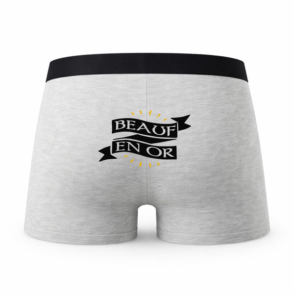 Caleçon Homme Humoristique Beauf en Or – Boxer Coton Imprimé en France – Idée Cadeau Original Homme Anniversaire Fête des Pères – Taille L