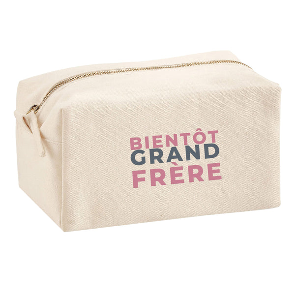 Trousse Multifonction Bientot Grand Frere - Multi-Purpose Case - Idée Trousse Multifonction Cadeau Anniversaire Fête Original Famille Travail Départ Collègue Retraite Noël. - Rose&Gris - 1