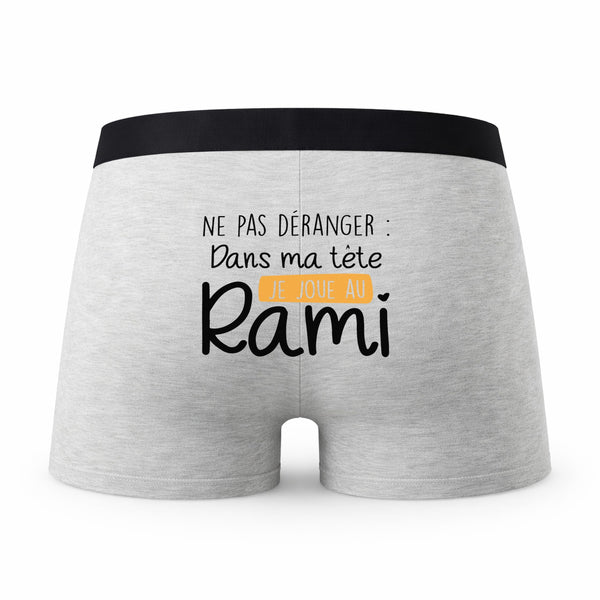 Caleçon Homme Humoristique Ne Pas Deranger dans Ma Tete Je Joue Au Rami – Boxer Coton Imprimé en France – Idée Cadeau Original Homme Anniversaire Fête des Pères – Taille XXL