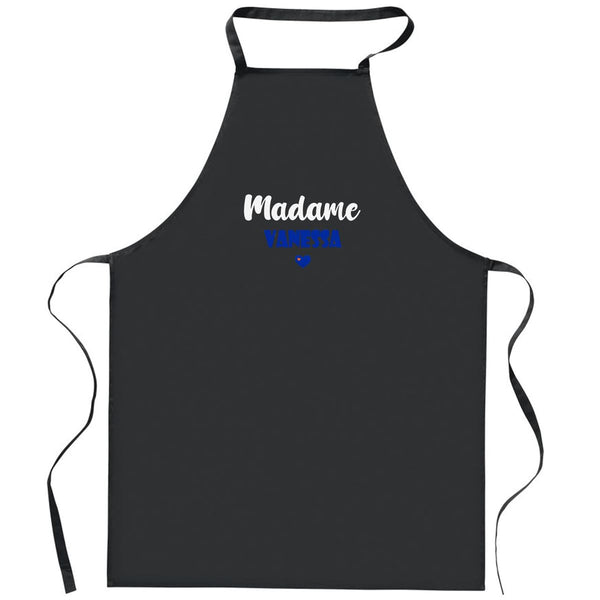Tablier Noir Madame Vanessa | Apron | Idée Tablier Personnalisable Cadeau Anniversaire Cuisine Jardinage Fête Original Famille Travail Départ Collègue Retraite