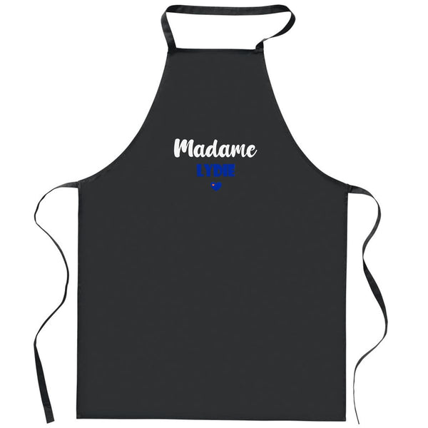 Tablier Noir Madame Lydie | Apron | Idée Tablier Personnalisable Cadeau Anniversaire Cuisine Jardinage Fête Original Famille Travail Départ Collègue Retraite