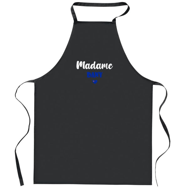 Tablier Noir Madame Dany | Apron | Idée Tablier Personnalisable Cadeau Anniversaire Cuisine Jardinage Fête Original Famille Travail Départ Collègue Retraite