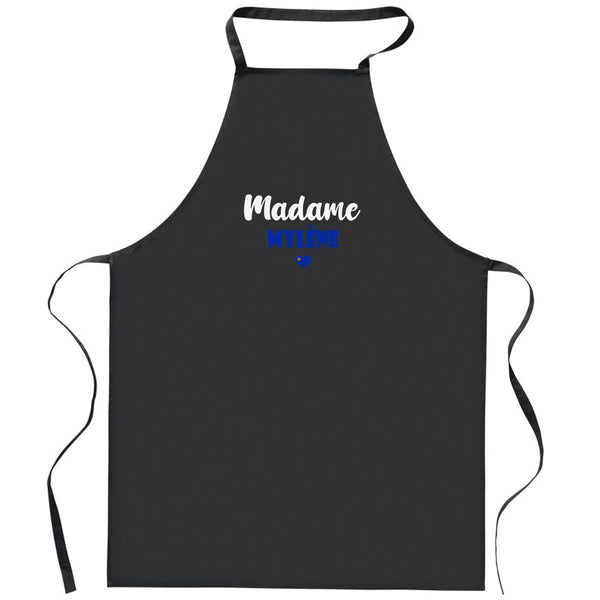 Tablier Noir Madame Mylene | Apron | Idée Tablier Personnalisable Cadeau Anniversaire Cuisine Jardinage Fête Original Famille Travail Départ Collègue Retraite