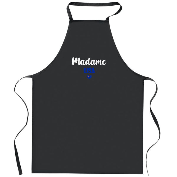 Tablier Noir Madame Lisa | Apron | Idée Tablier Personnalisable Cadeau Anniversaire Cuisine Jardinage Fête Original Famille Travail Départ Collègue Retraite