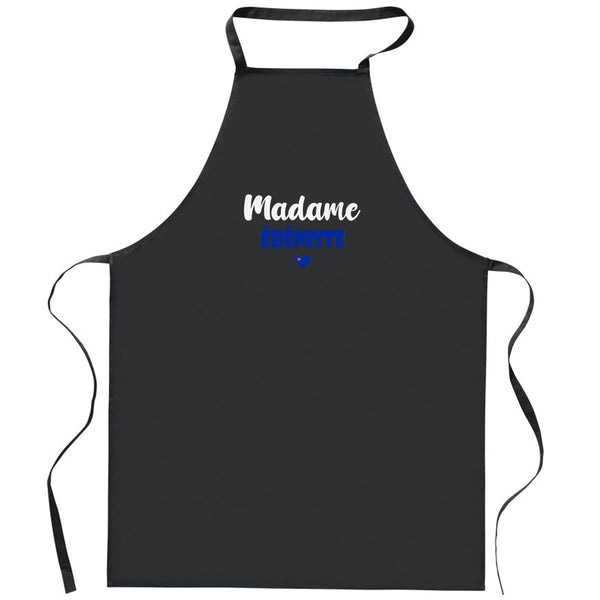Tablier Noir Madame Ebeniste | Apron | Idée Tablier Personnalisable Cadeau Anniversaire Cuisine Jardinage Fête Original Famille Travail Départ Collègue Retraite