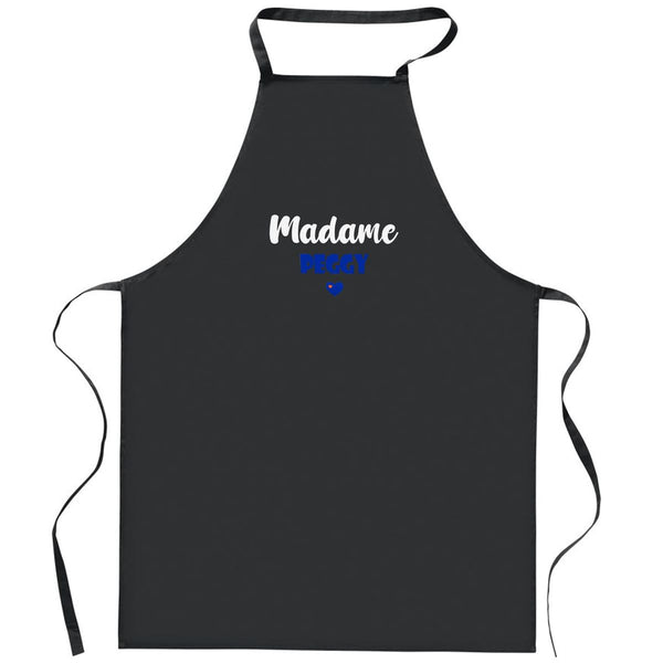 Tablier Noir Madame Peggy | Apron | Idée Tablier Personnalisable Cadeau Anniversaire Cuisine Jardinage Fête Original Famille Travail Départ Collègue Retraite