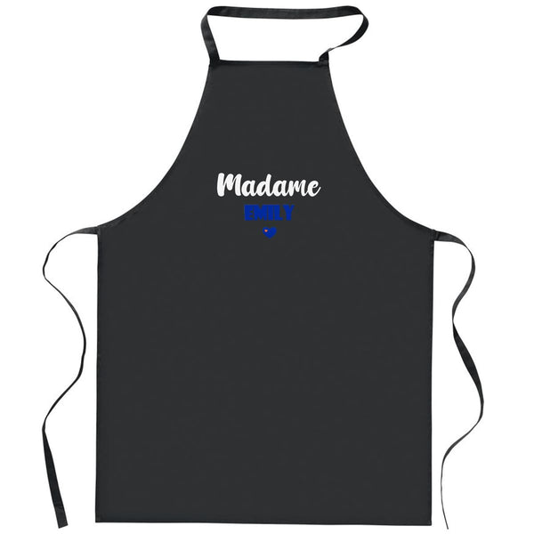 Tablier Noir Madame Emily | Apron | Idée Tablier Personnalisable Cadeau Anniversaire Cuisine Jardinage Fête Original Famille Travail Départ Collègue Retraite