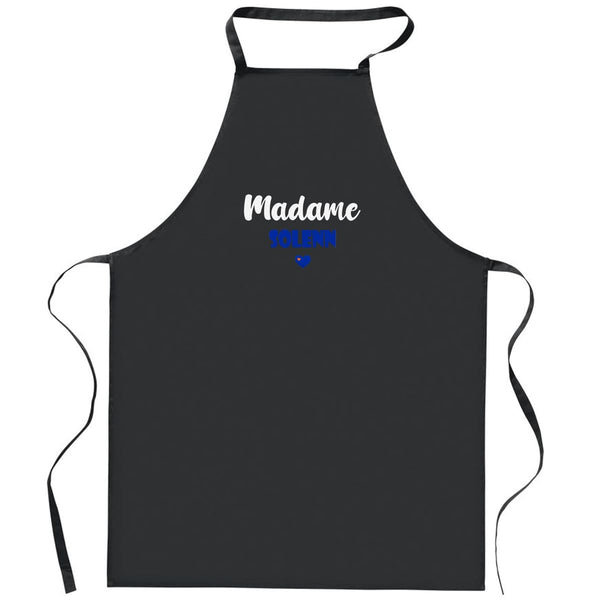 Tablier Noir Madame Solenn | Apron | Idée Tablier Personnalisable Cadeau Anniversaire Cuisine Jardinage Fête Original Famille Travail Départ Collègue Retraite