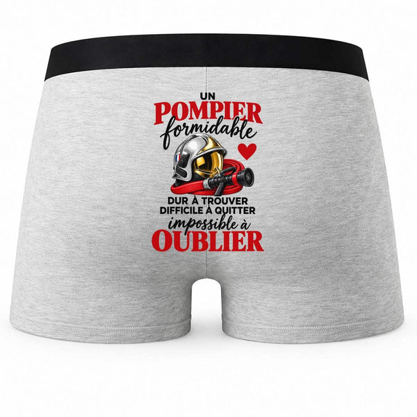 Boxer Homme Pompier Formidable | Caleçon Coton Gris Motif au Dos Coutures Plates S à 5XL | Idée Cadeau Sapeur-Pompier Fête des Pères Noël