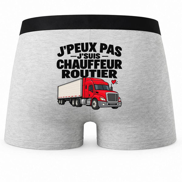 Boxer Homme Chauffeur Routier J'peux Pas | pour Lui | Caleçon Coton Gris Motif au Dos Coutures Plates S à 5XL | Idée Cadeau Poids Lourd Fête des Pères Noël