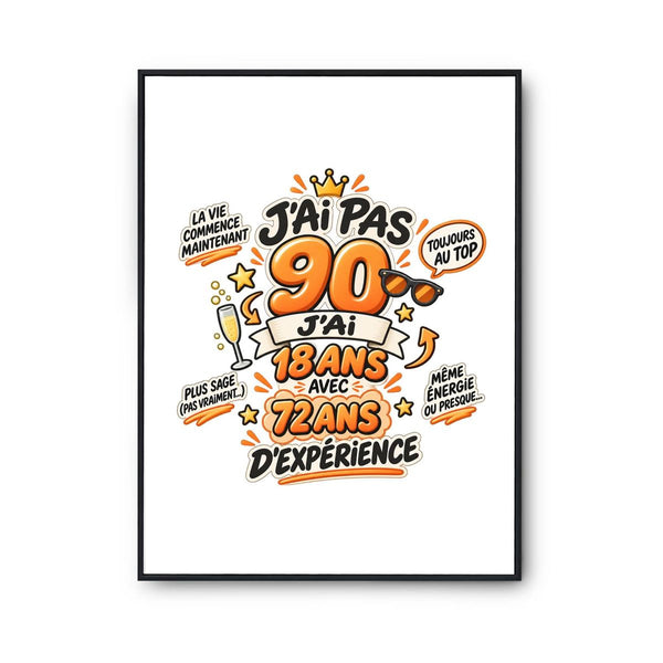 Poster Anniversaire 090 Ans Expérience | Affiche Papier Photo 310 g Finition Perlée Format A4 à A2 | Déco Murale Salon Chambre | Idée Cadeau Crémaillère