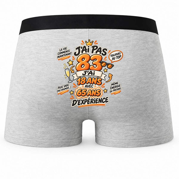 Boxer Homme Anniversaire 083 Ans Expérience | Caleçon Coton Gris Motif au Dos Coutures Plates S à 5XL | Idée Cadeau Fête des Pères Noël