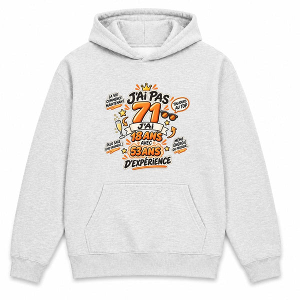Sweat à Capuche Anniversaire 071 Ans Expérience | Hoodie Molleton Gratté 280 g/m² Gris Chiné Poche Kangourou | Unisexe XS à 5XL | Idée Cadeau Noël Anniversaire