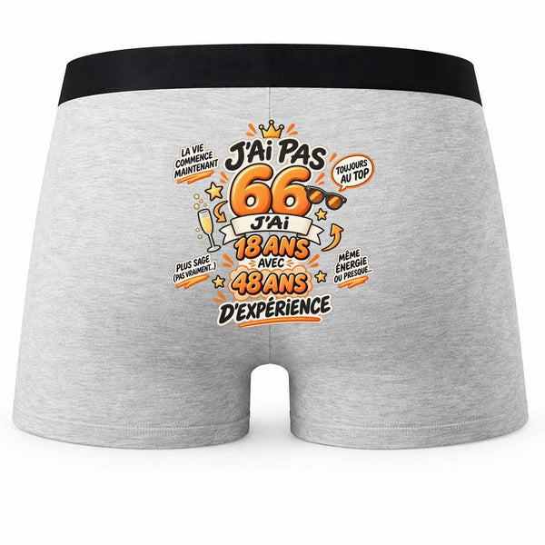 Boxer Homme Anniversaire 066 Ans Expérience | Caleçon Coton Gris Motif au Dos Coutures Plates S à 5XL | Idée Cadeau Fête des Pères Noël