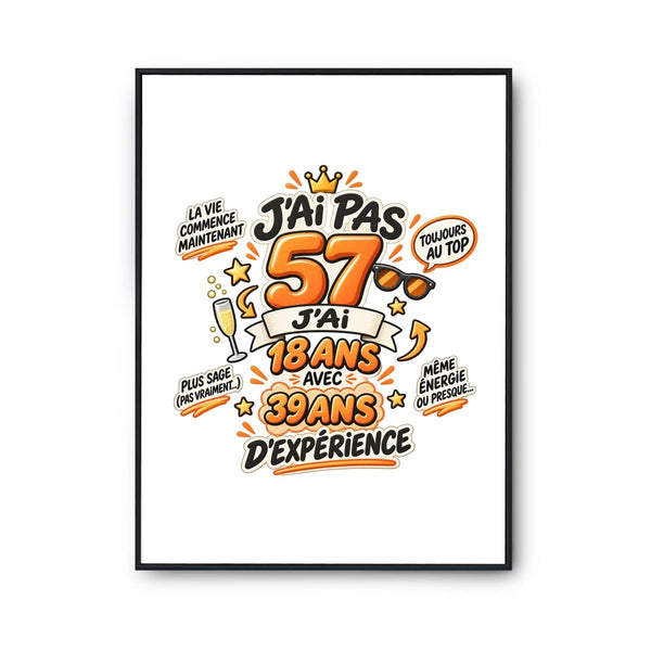 Poster Anniversaire 057 Ans Expérience | Affiche Papier Photo 310 g Finition Perlée Format A4 à A2 | Déco Murale Salon Chambre | Idée Cadeau Crémaillère