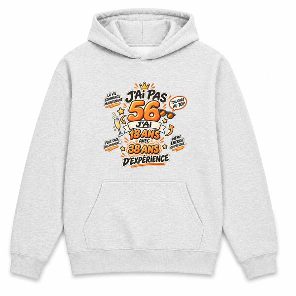Sweat à Capuche Anniversaire 056 Ans Expérience | Hoodie Molleton Gratté 280 g/m² Gris Chiné Poche Kangourou | Unisexe XS à 5XL | Idée Cadeau Noël Anniversaire