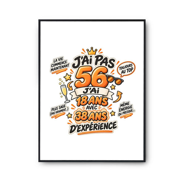 Poster Anniversaire 056 Ans Expérience | Affiche Papier Photo 310 g Finition Perlée Format A4 à A2 | Déco Murale Salon Chambre | Idée Cadeau Crémaillère