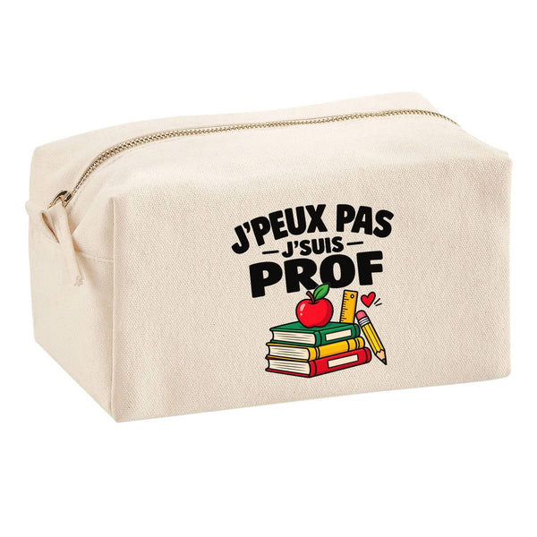 Trousse Multifonction Prof J'peux Pas | pour Elle | Pochette Coton 2,5 L Zip Métal Forme Cubique | Toilette Maquillage École Câbles | Idée Cadeau Professeur Professeure Rentrée